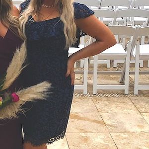 Dainty navy blue floral lace dress